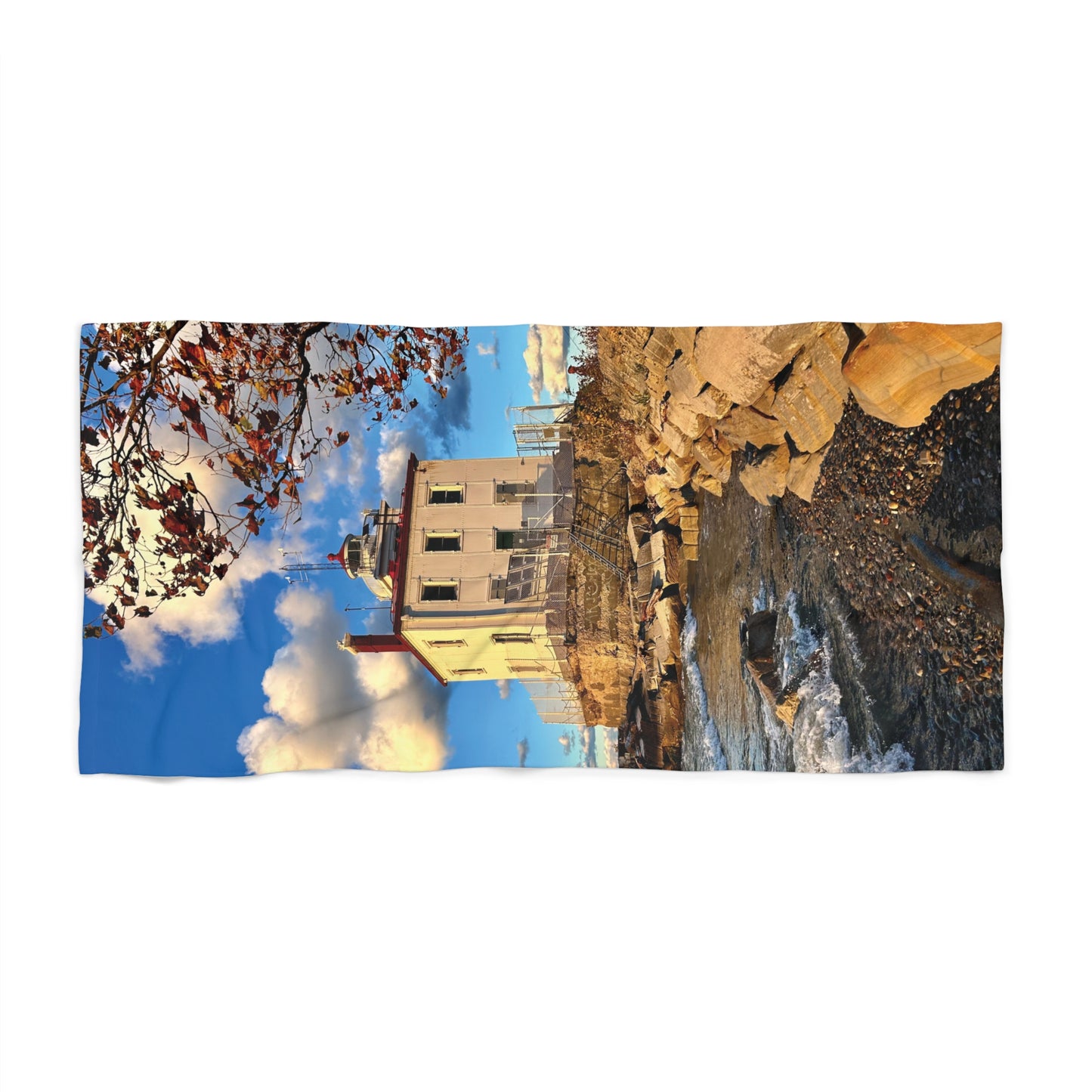 Vibrant Photo Beach Towel • "Fairport Harbor West Breakwater Light" • Relax in Style