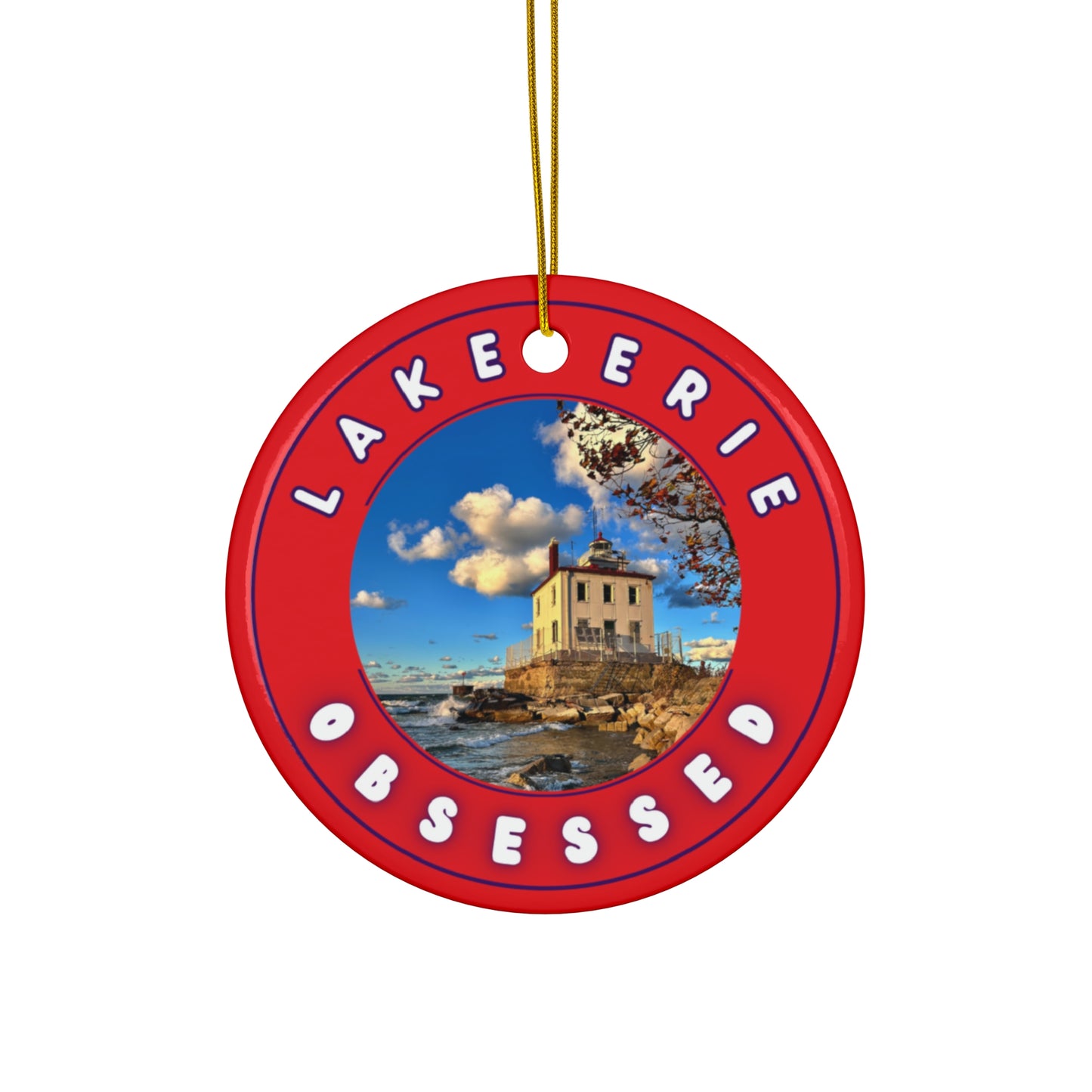 Lake Erie Obsessed Ceramic Christmas Ornaments • Star, Circle, Heart, or Snowflake keepsake