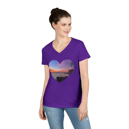 Ladies' Cotton V-Neck T-Shirt • "Sunset Orange" Photo in Heart • 10 color fabric choices