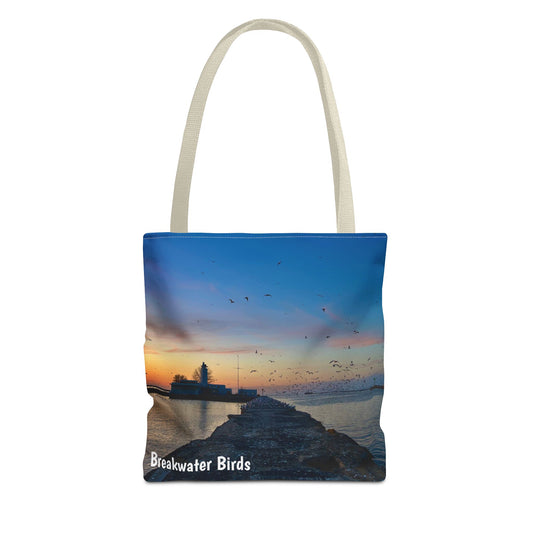 Stylish Photo Tote Bag • "Breakwater Birds" • 5 color handle choices