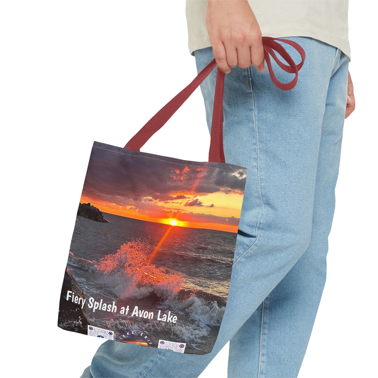 Stylish Photo Tote Bag • "Fiery Splash at Avon Lake" • 5 color handle choices