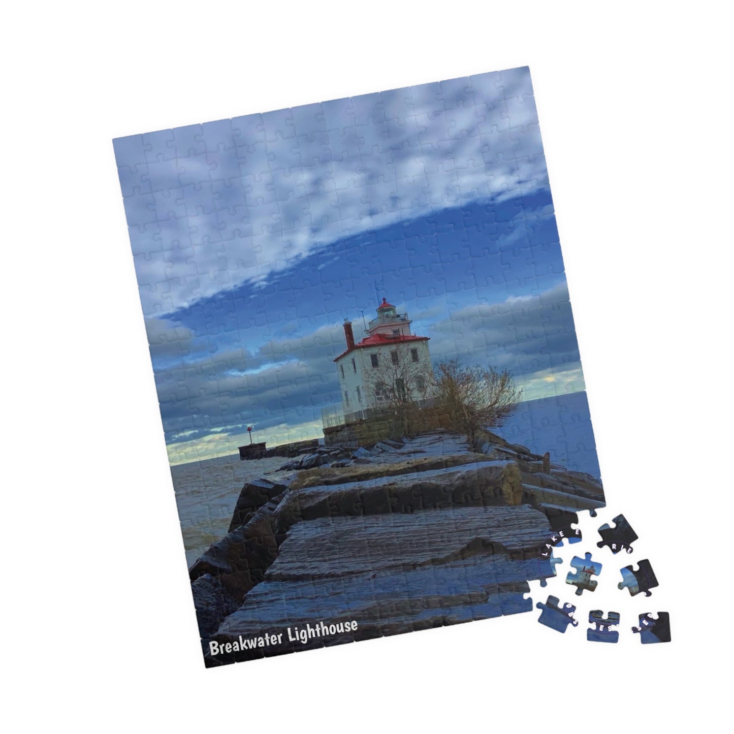 Dazzling Jigsaw Puzzles • "Breakwater Lighthouse" • 110, 252, 520, & 1014-Piece Puzzles for lighthouse lovers