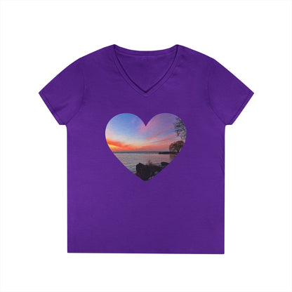 Ladies' Cotton V-Neck T-Shirt • "Sunset Orange" Photo in Heart • 10 color fabric choices