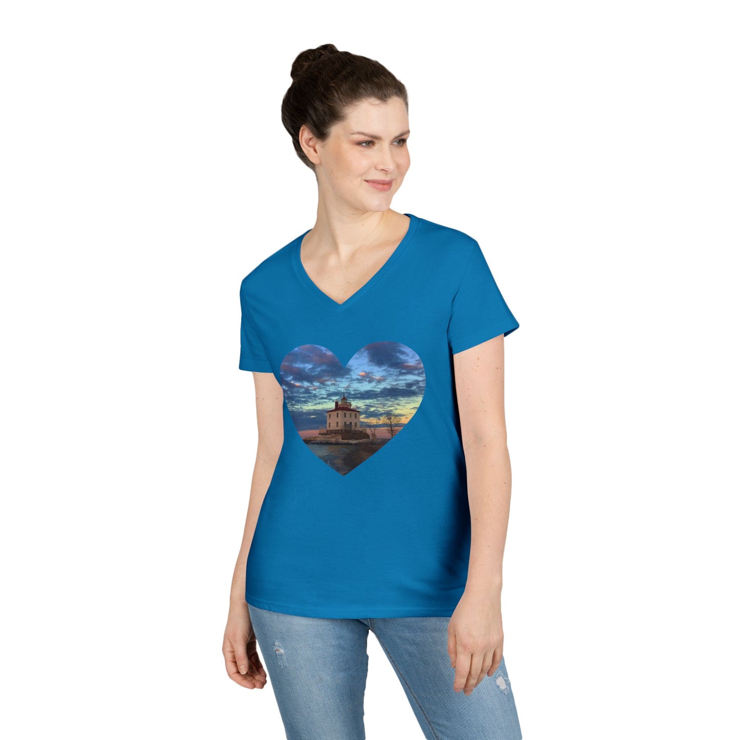 Ladies' V-Neck T-Shirt • 10 colors • "Love the Winter at the Light"
