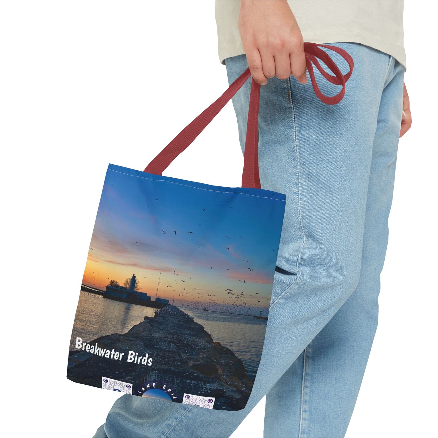 Stylish Photo Tote Bag • "Breakwater Birds" • 5 color handle choices