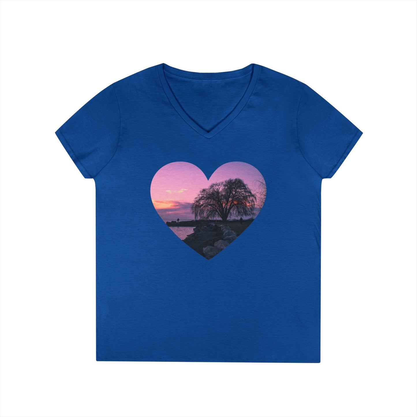 Ladies' Cotton V-Neck T-Shirt • "Willow at Edgewater" Photo in Heart • 10 color fabric choices