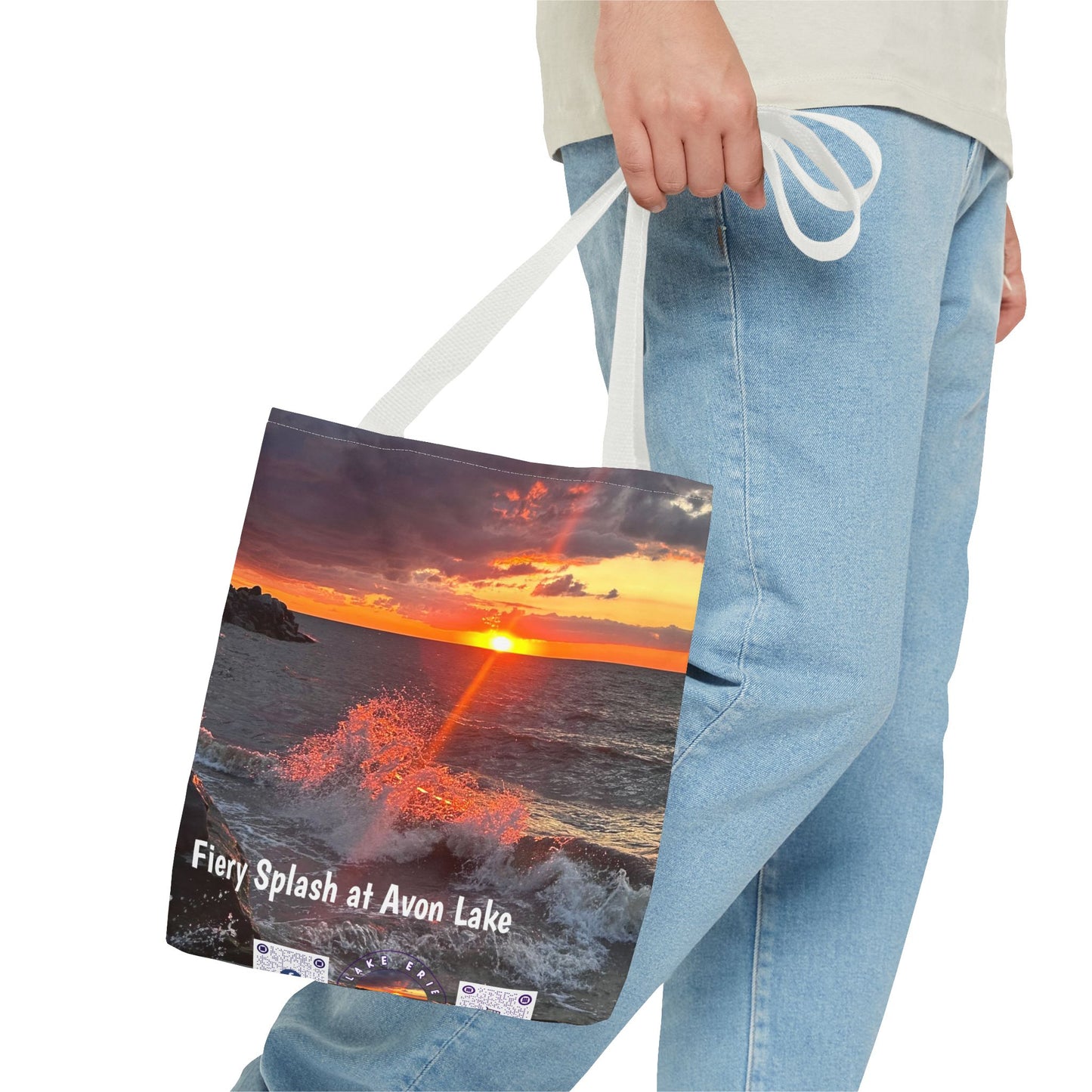 Stylish Photo Tote Bag • "Fiery Splash at Avon Lake" • 5 color handle choices