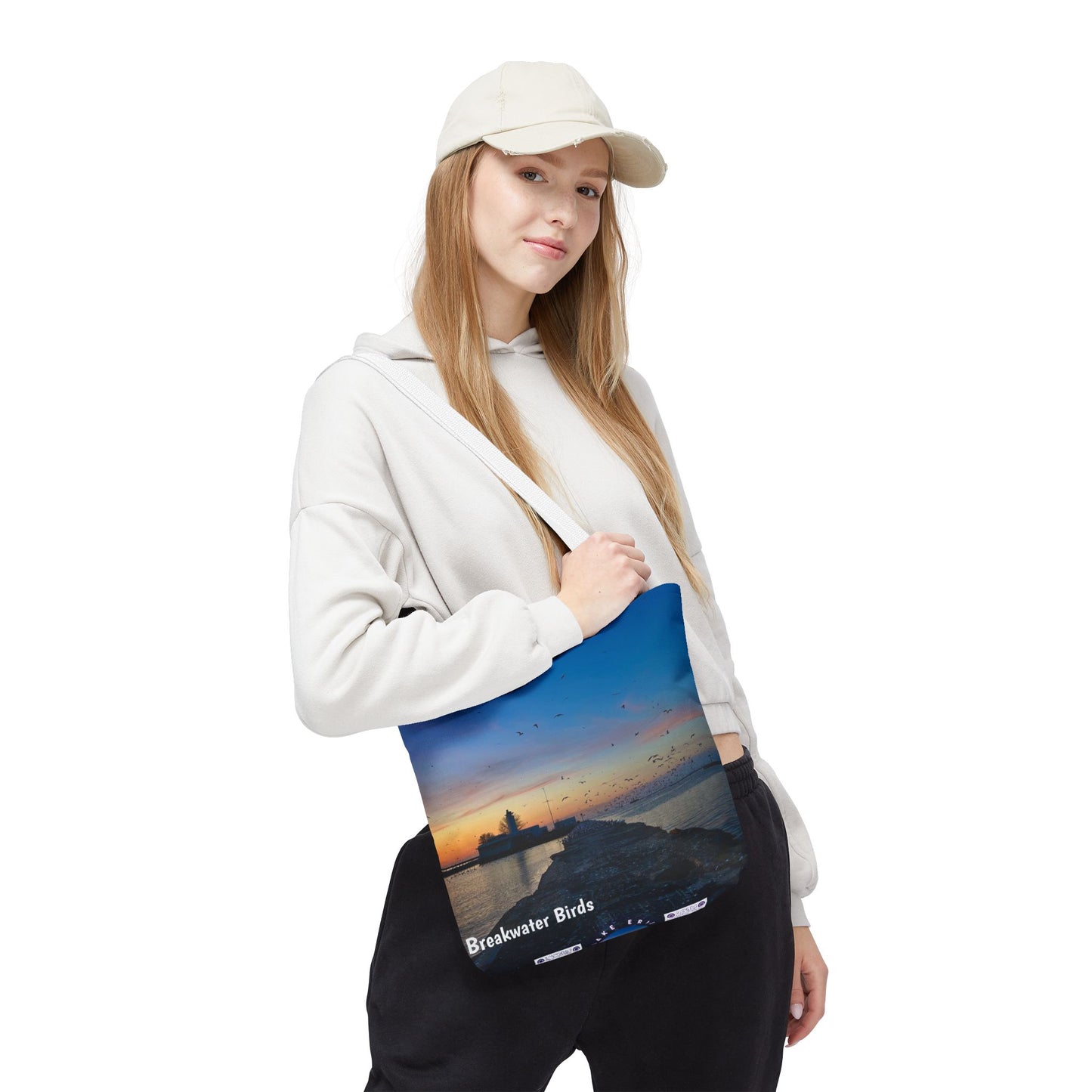 Stylish Photo Tote Bag • "Breakwater Birds" • 5 color handle choices