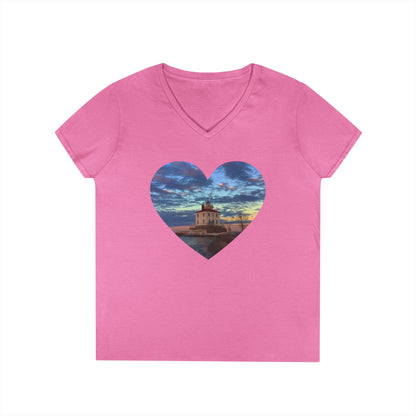 Ladies' V-Neck T-Shirt • 10 colors • "Love the Winter at the Light"