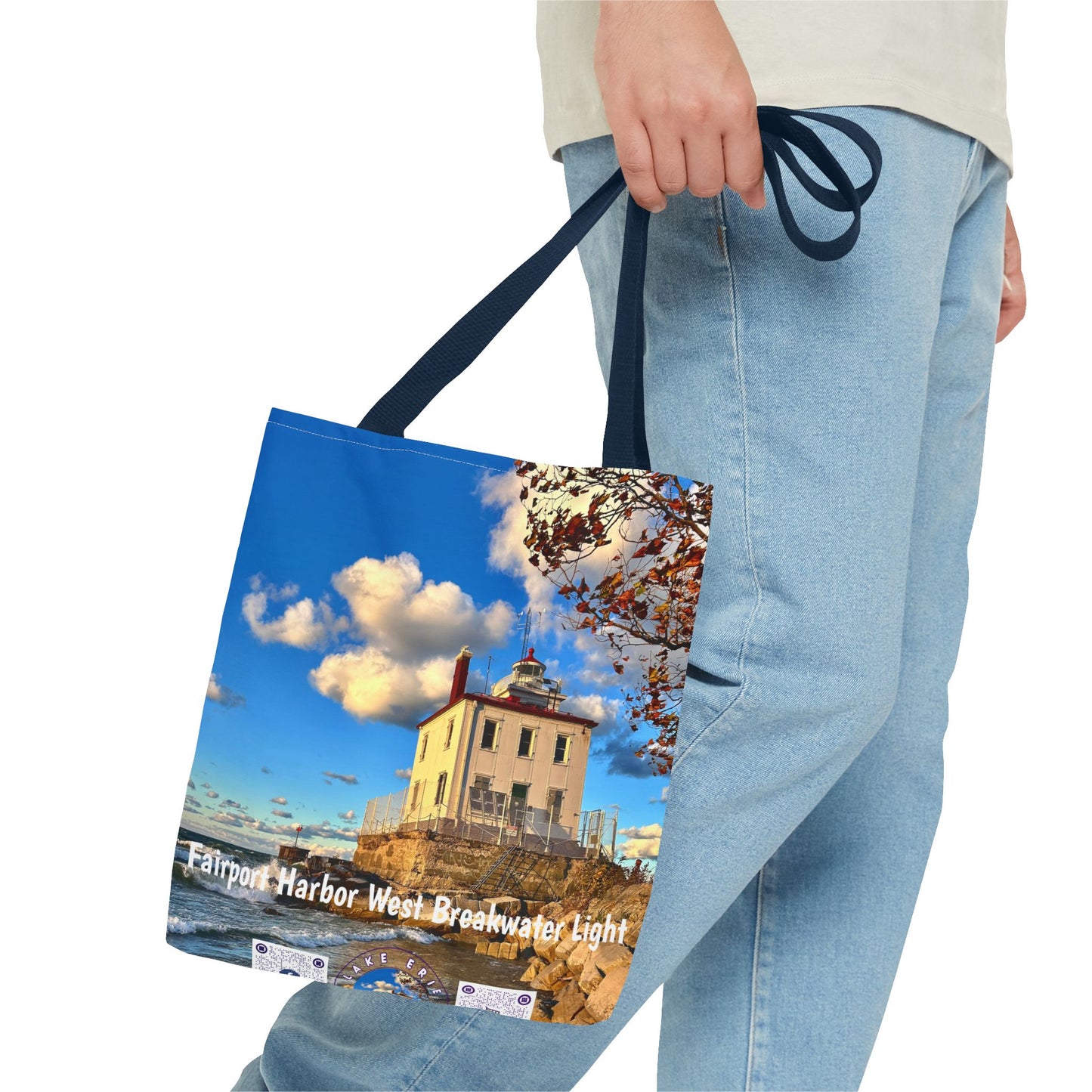*Special Edition* Stylish Photo Tote Bag • "Fairport Harbor West Breakwater Light" • 5 color handle choices • Celebrating 100 Years!