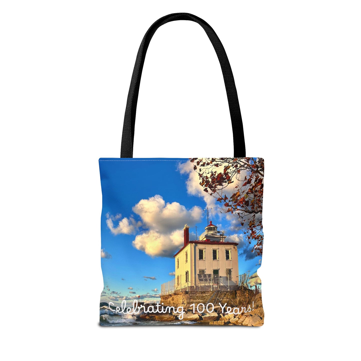*Special Edition* Stylish Photo Tote Bag • "Fairport Harbor West Breakwater Light" • 5 color handle choices • Celebrating 100 Years!