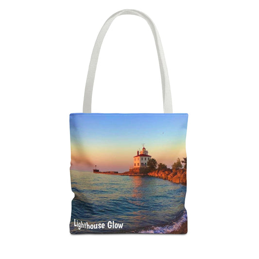 Stylish Photo Tote Bag • "Lighthouse Glow" • 5 color handle choices