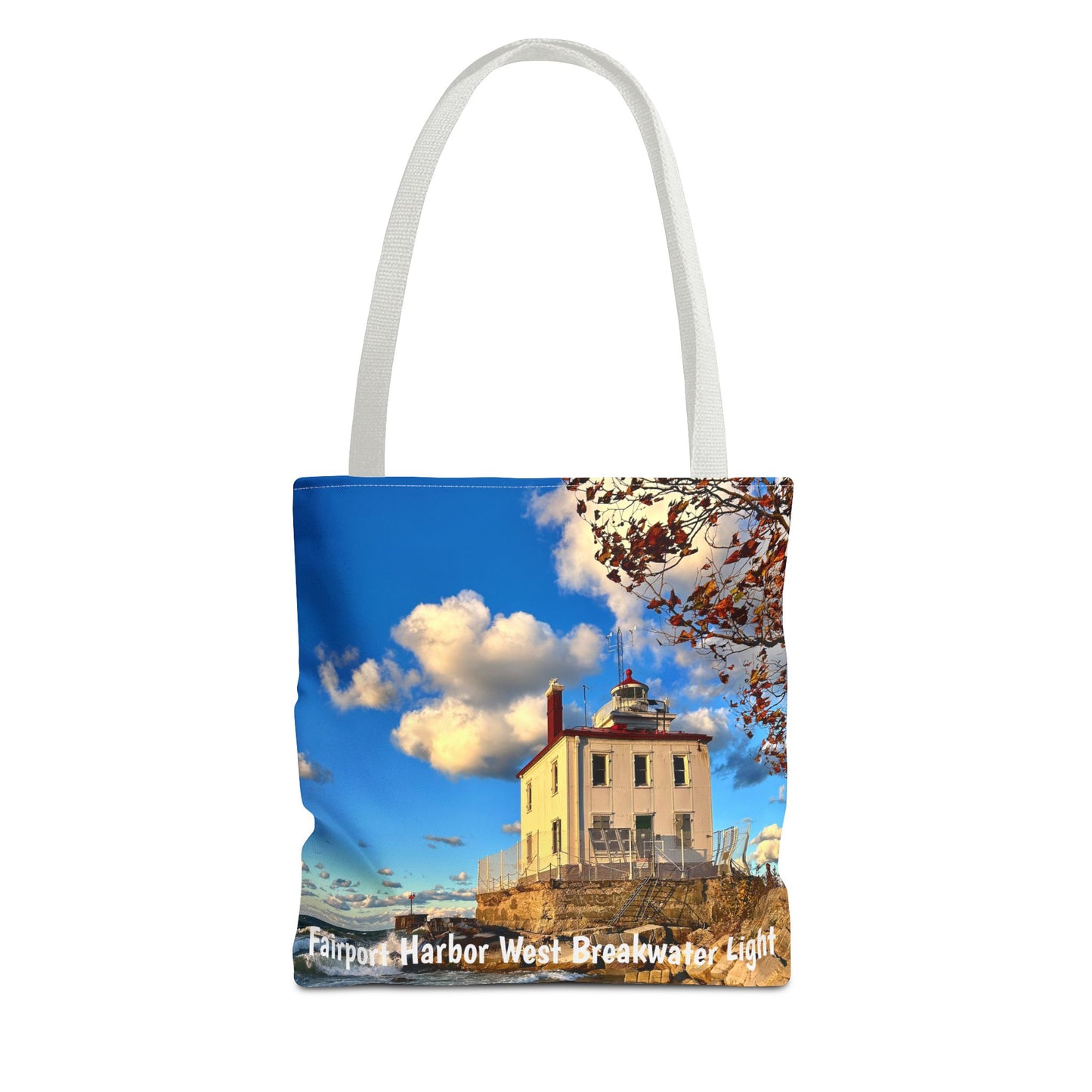 *Special Edition* Stylish Photo Tote Bag • "Fairport Harbor West Breakwater Light" • 5 color handle choices • Celebrating 100 Years!