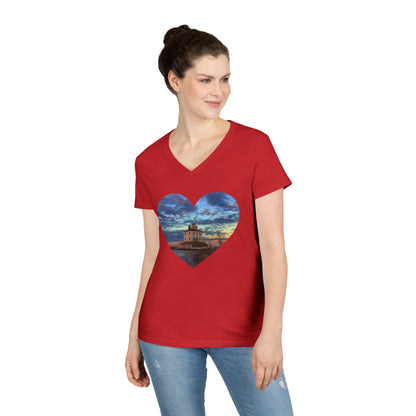 Ladies' V-Neck T-Shirt • 10 colors • "Love the Winter at the Light"