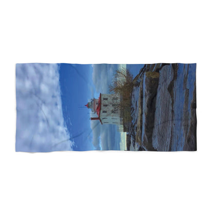 Vibrant Photo Beach Towel • "Breakwater Lighthouse" • Relax in Style