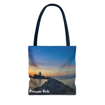 Stylish Photo Tote Bag • "Breakwater Birds" • 5 color handle choices