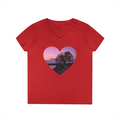 Ladies' Cotton V-Neck T-Shirt • "Willow at Edgewater" Photo in Heart • 10 color fabric choices