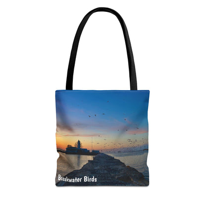 Stylish Photo Tote Bag • "Breakwater Birds" • 5 color handle choices