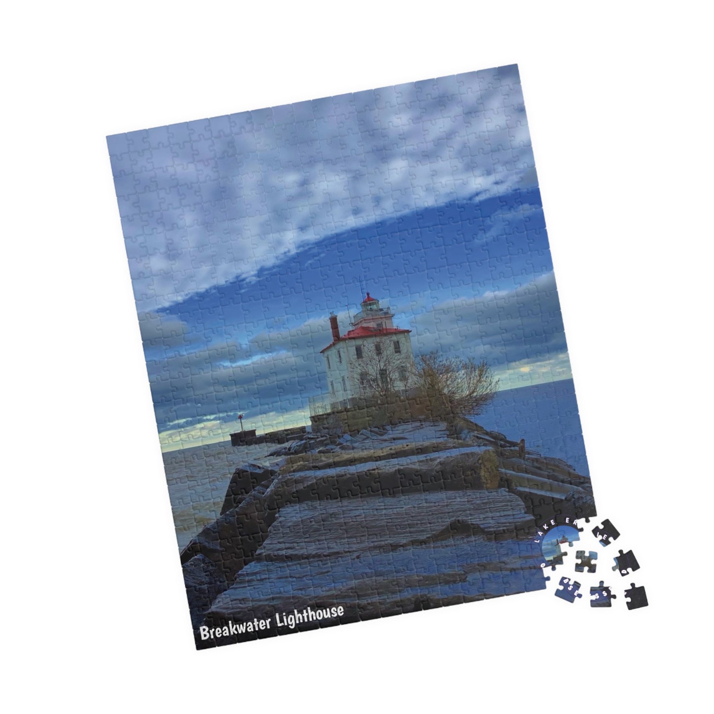 Dazzling Jigsaw Puzzles • "Breakwater Lighthouse" • 110, 252, 520, & 1014-Piece Puzzles for lighthouse lovers