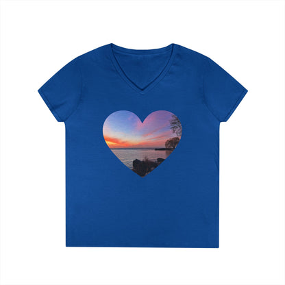 Ladies' Cotton V-Neck T-Shirt • "Sunset Orange" Photo in Heart • 10 color fabric choices