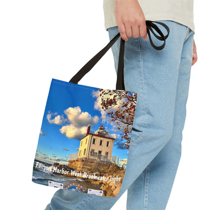 *Special Edition* Stylish Photo Tote Bag • "Fairport Harbor West Breakwater Light" • 5 color handle choices • Celebrating 100 Years!