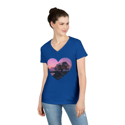 Ladies' Cotton V-Neck T-Shirt • "Willow at Edgewater" Photo in Heart • 10 color fabric choices
