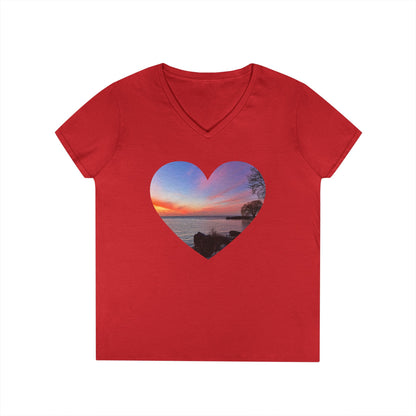 Ladies' Cotton V-Neck T-Shirt • "Sunset Orange" Photo in Heart • 10 color fabric choices