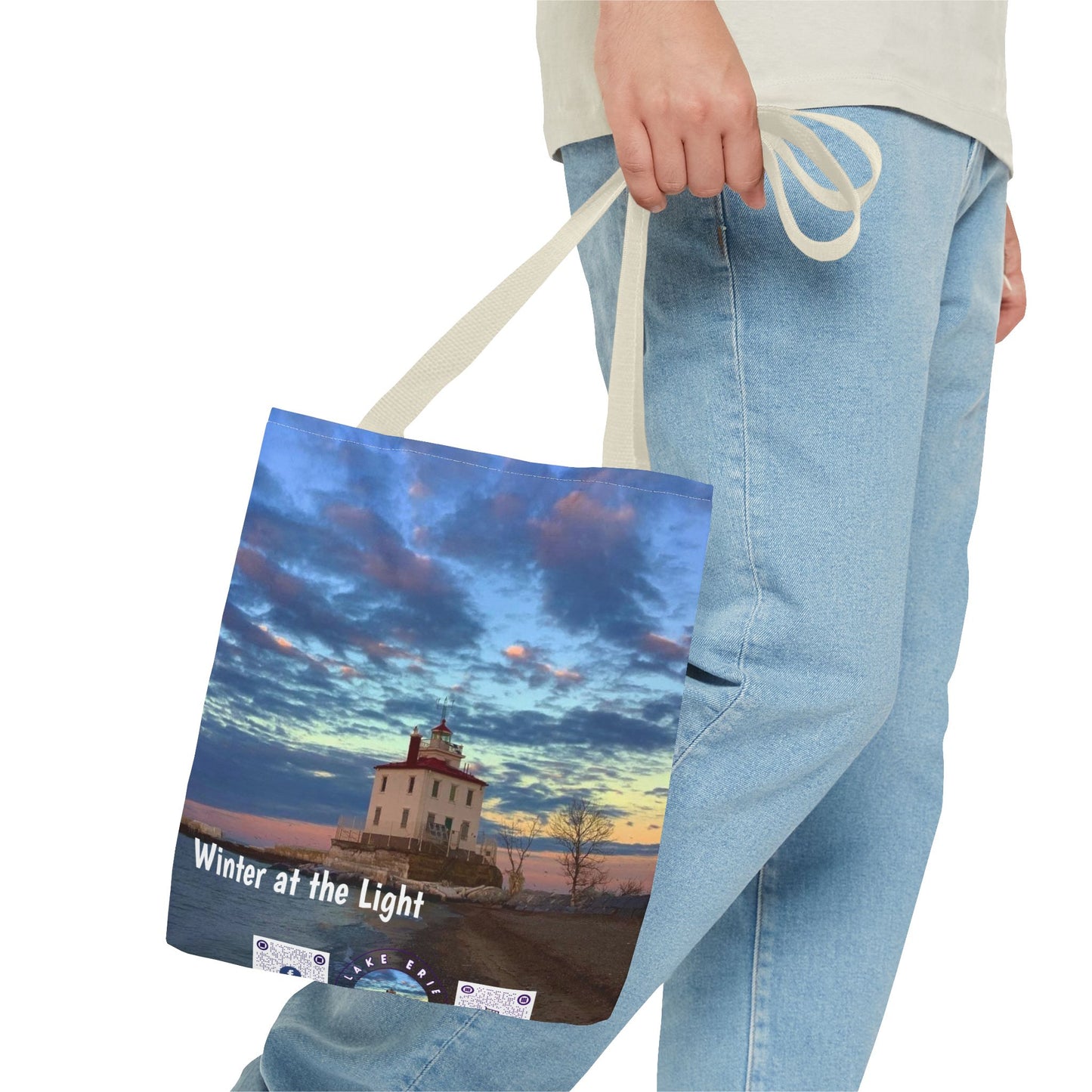 Stylish Photo Tote Bag • "Winter at the Light" • 5 color handle choices