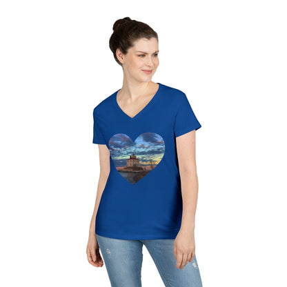 Ladies' V-Neck T-Shirt • 10 colors • "Love the Winter at the Light"