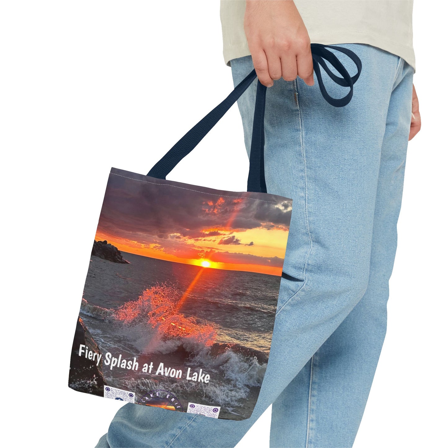 Stylish Photo Tote Bag • "Fiery Splash at Avon Lake" • 5 color handle choices