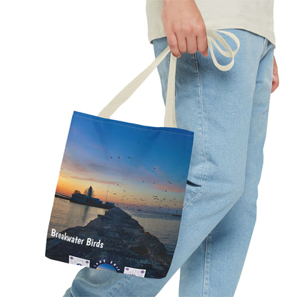 Stylish Photo Tote Bag • "Breakwater Birds" • 5 color handle choices