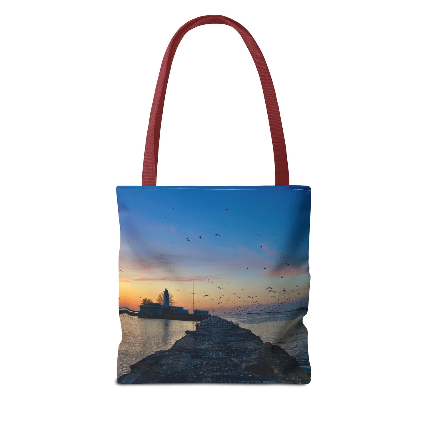Stylish Photo Tote Bag • "Breakwater Birds" • 5 color handle choices