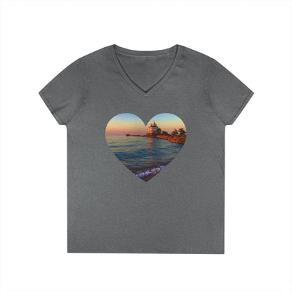Ladies' Cotton V-Neck T-Shirt • "Lighthouse Glow" Photo in Heart • 10 color fabric choices
