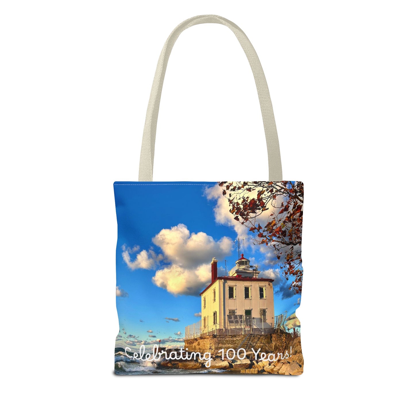 *Special Edition* Stylish Photo Tote Bag • "Fairport Harbor West Breakwater Light" • 5 color handle choices • Celebrating 100 Years!
