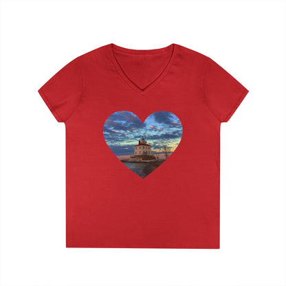 Ladies' V-Neck T-Shirt • 10 colors • "Love the Winter at the Light"