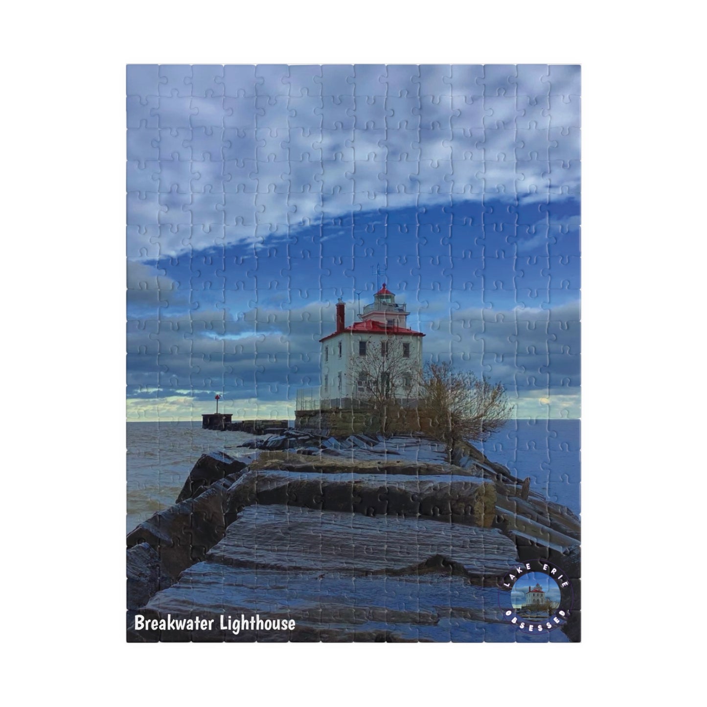 Dazzling Jigsaw Puzzles • "Breakwater Lighthouse" • 110, 252, 520, & 1014-Piece Puzzles for lighthouse lovers