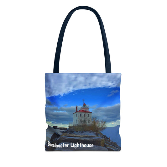 Stylish Photo Tote Bag • "Breakwater Lighthouse" • 5 color handle choices