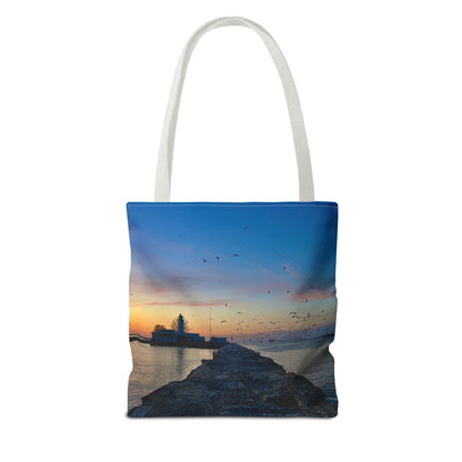 Stylish Photo Tote Bag • "Breakwater Birds" • 5 color handle choices