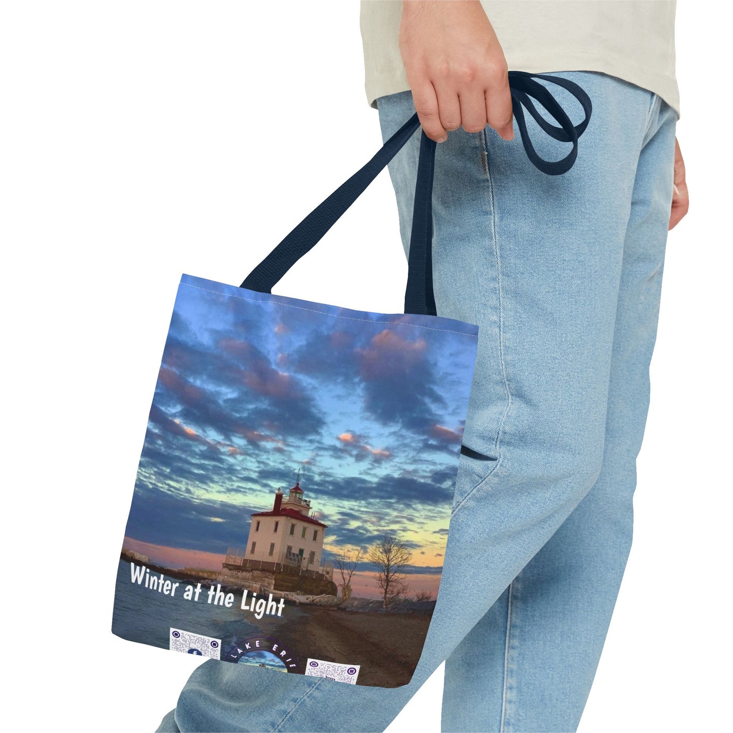 Stylish Photo Tote Bag • "Winter at the Light" • 5 color handle choices