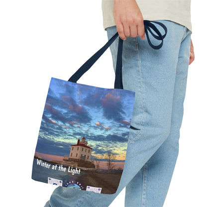 Stylish Photo Tote Bag • "Winter at the Light" • 5 color handle choices