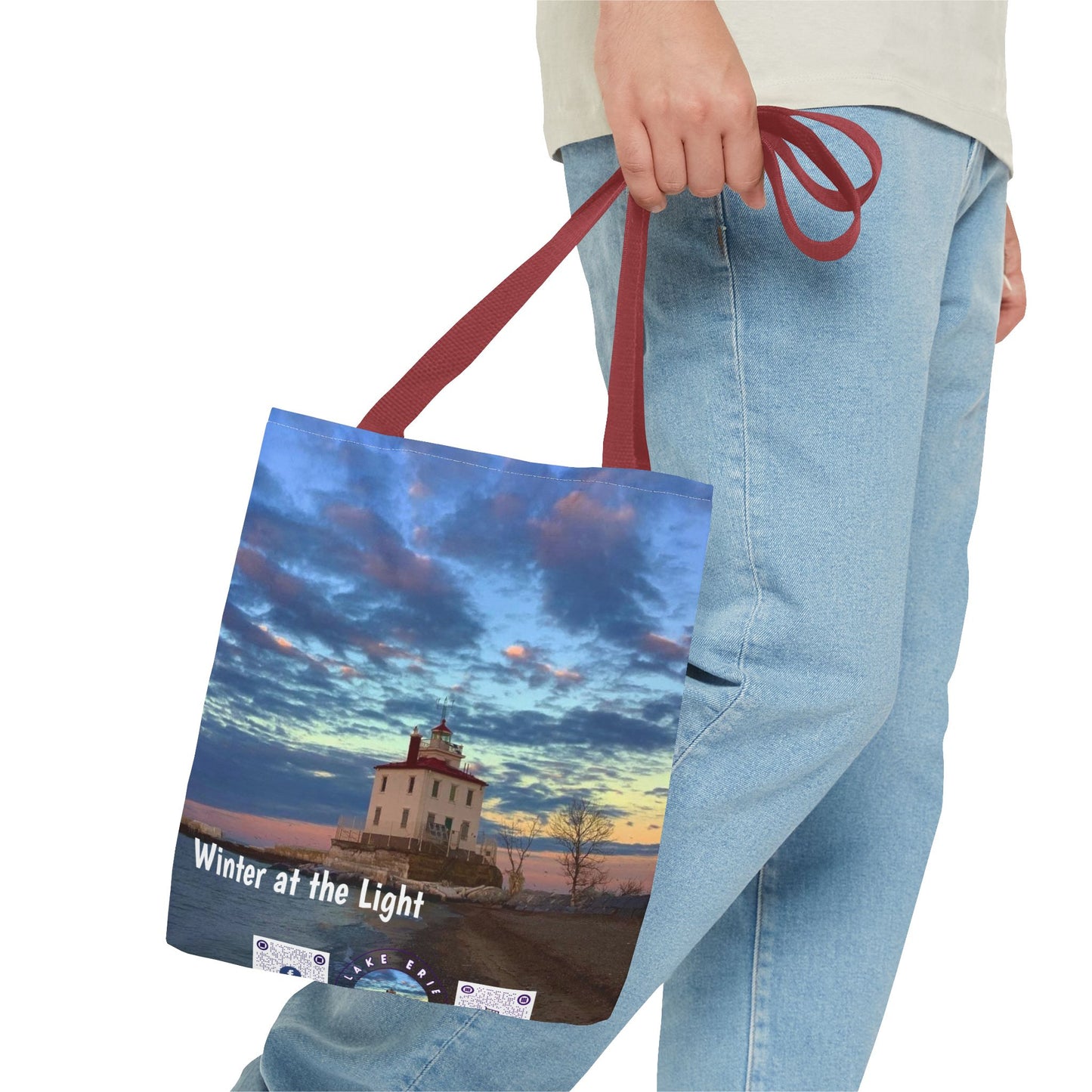 Stylish Photo Tote Bag • "Winter at the Light" • 5 color handle choices