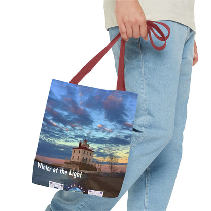 Stylish Photo Tote Bag • "Winter at the Light" • 5 color handle choices