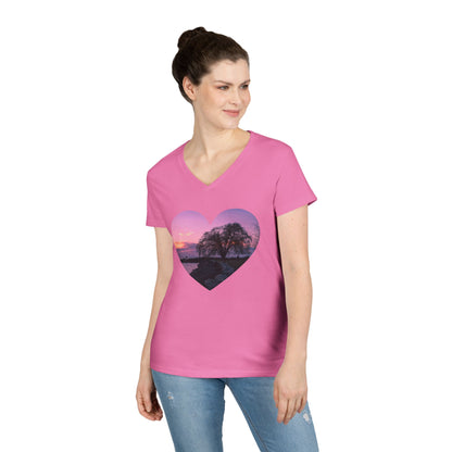 Ladies' Cotton V-Neck T-Shirt • "Willow at Edgewater" Photo in Heart • 10 color fabric choices