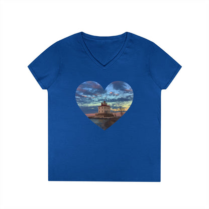 Ladies' V-Neck T-Shirt • 10 colors • "Love the Winter at the Light"