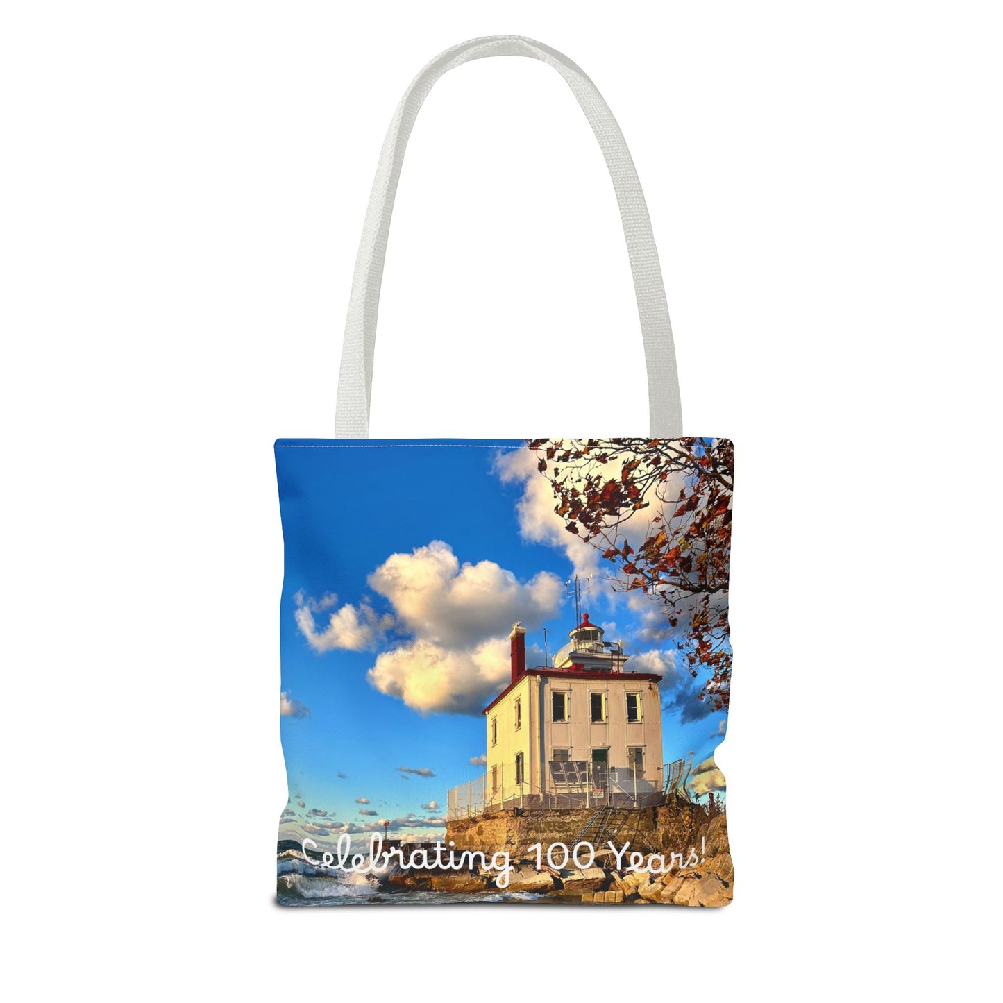 *Special Edition* Stylish Photo Tote Bag • "Fairport Harbor West Breakwater Light" • 5 color handle choices • Celebrating 100 Years!
