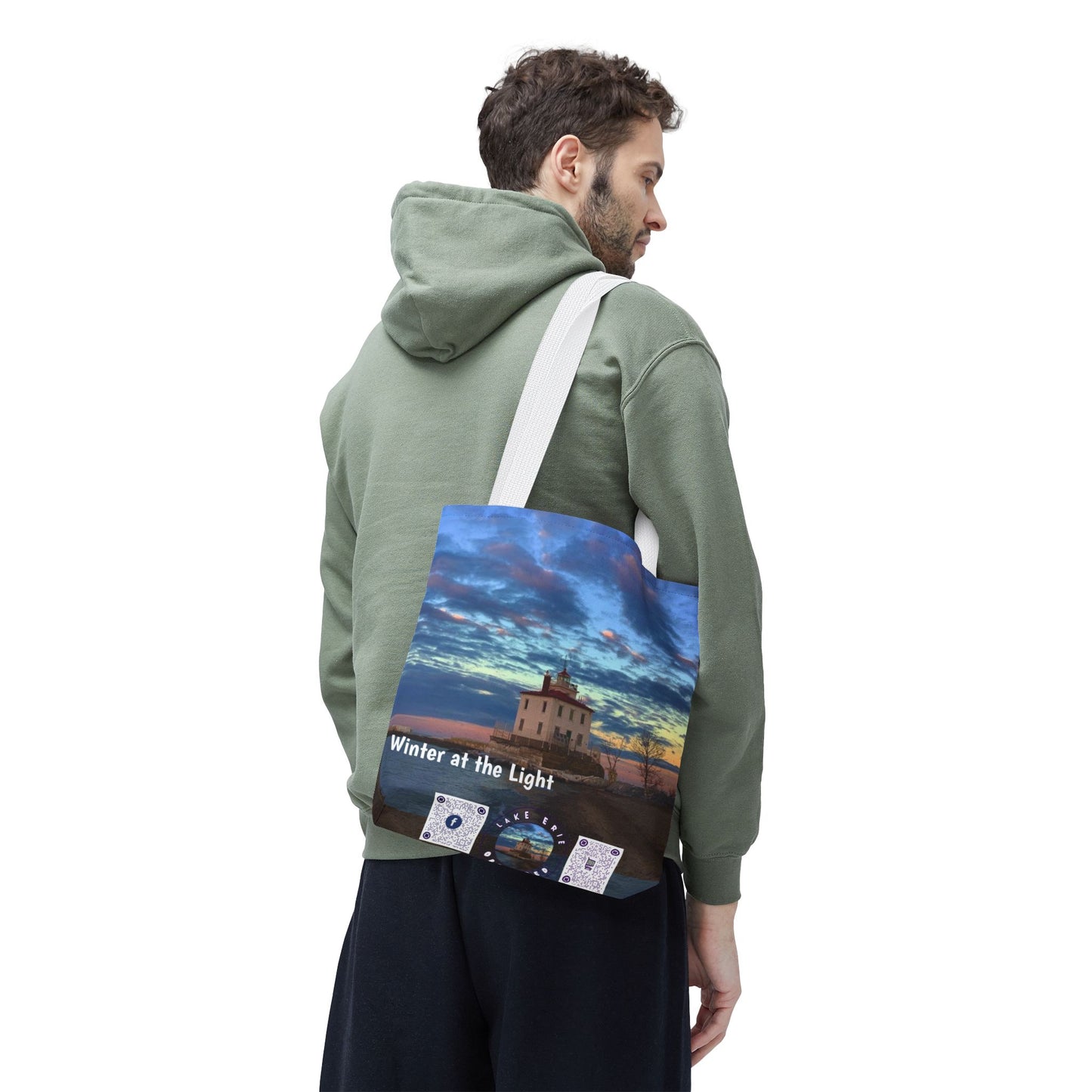 Stylish Photo Tote Bag • "Winter at the Light" • 5 color handle choices