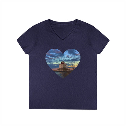Ladies' V-Neck T-Shirt • 10 colors • "Love the Winter at the Light"