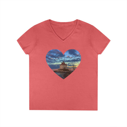 Ladies' V-Neck T-Shirt • 10 colors • "Love the Winter at the Light"
