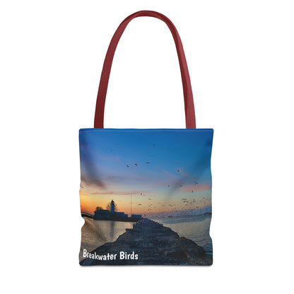 Stylish Photo Tote Bag • "Breakwater Birds" • 5 color handle choices