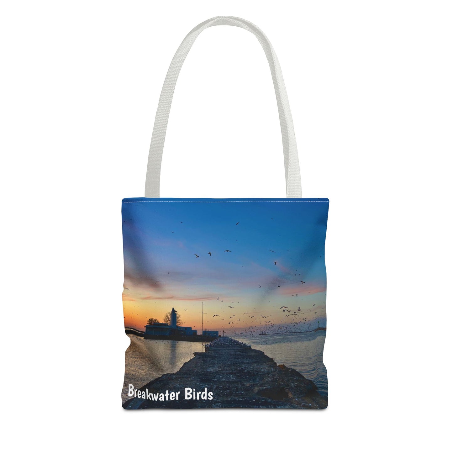 Stylish Photo Tote Bag • "Breakwater Birds" • 5 color handle choices
